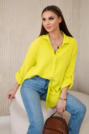 Medvilniniai muslino marškiniai oversize kivi