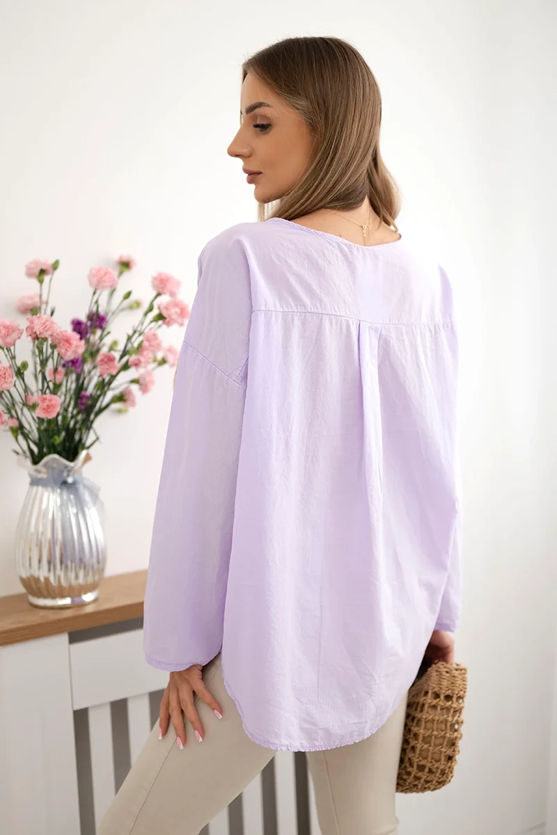 Marškininė palaidinė su siuvinėtu raštu Violetinė - Image 4