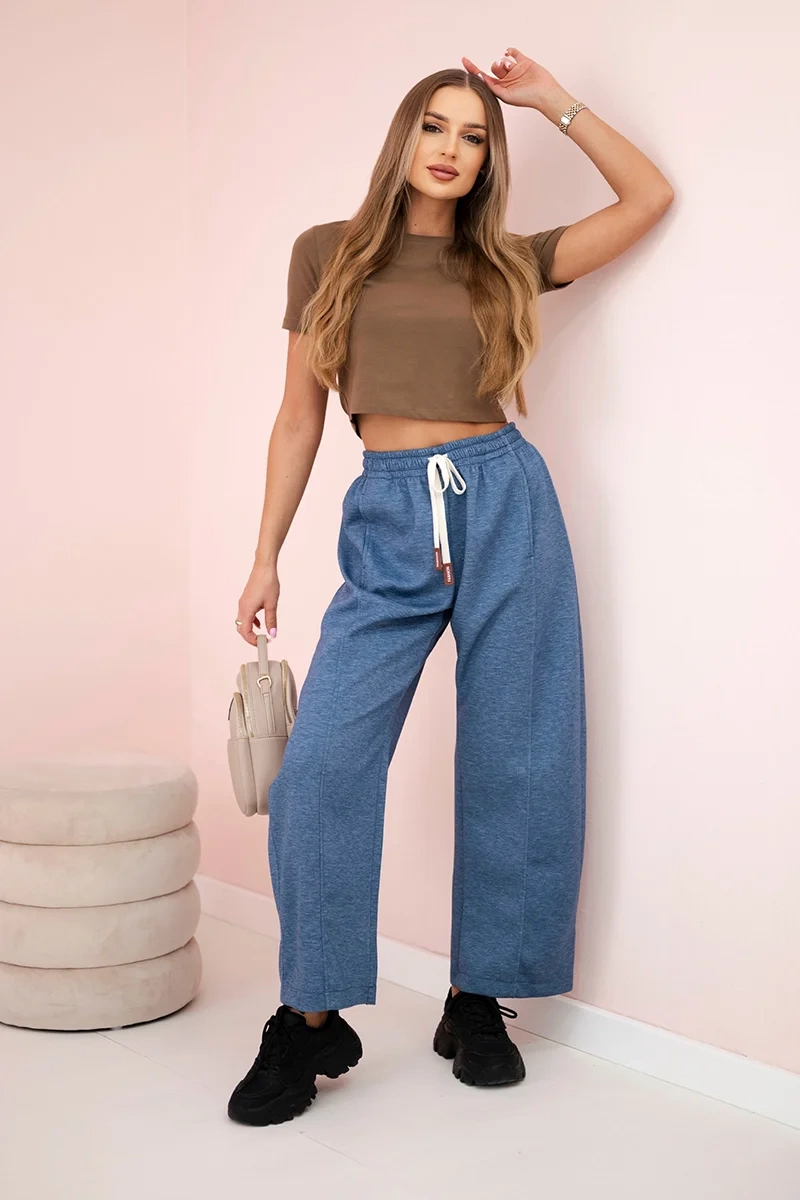 Sviestinės kelnės, surištos ties juosmeniu džinsinio audinio melanžas - Image 2