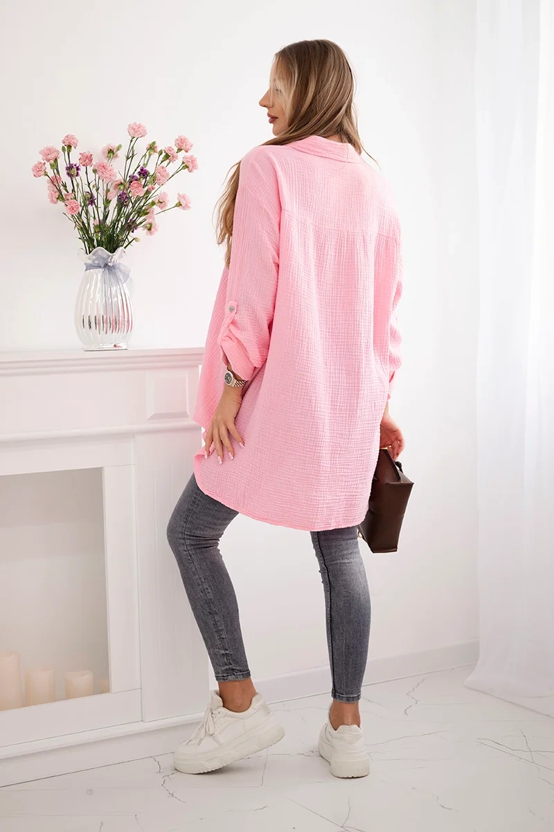 Medvilniniai muslino marškiniai Plus Size saldainiai rožiniai - Image 3