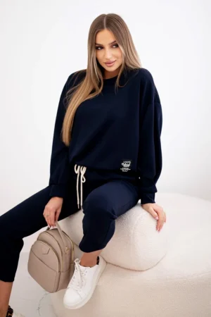 Komplektas sviestinis audinys sportinės + kelnės laivynas