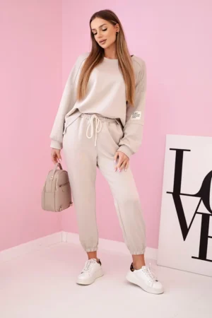 Viskozės komplektas sportinės + kelnės smėlio spalva