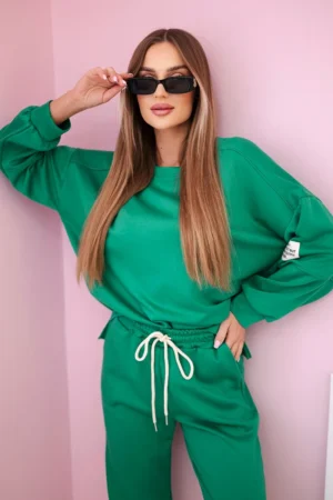 Viskozės komplektas sportinės + kelnės žalias