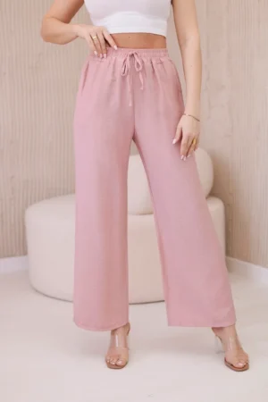 Viskozės kelnės plačioms kojoms tamsiai miltelių rožinė