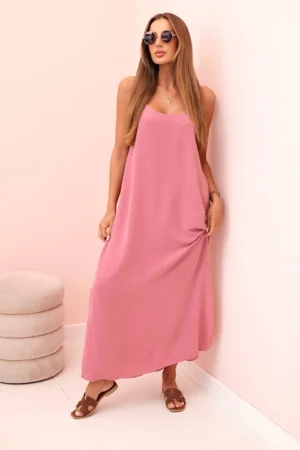 Ilga suknelė be petnešėlių tamsiai rožinė