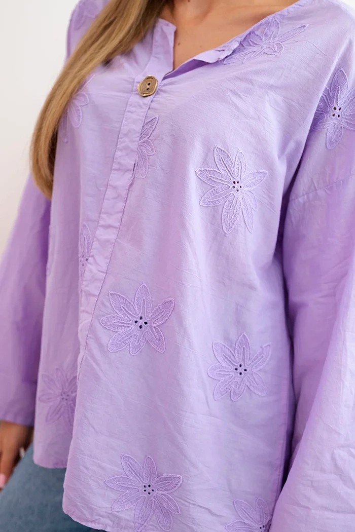 Marškininė palaidinė su siuvinėtu raštu tamsiai violetinė - Image 4