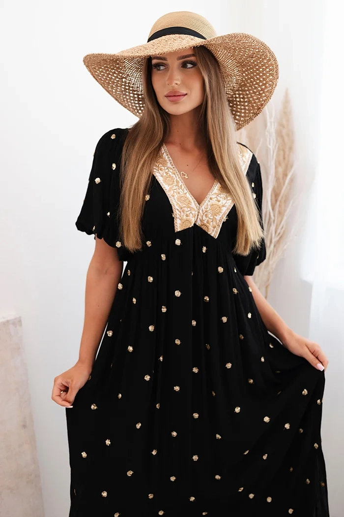 Moteriška viskozės suknelė su kaklaraiščiu ant nugaros juodas - Image 2