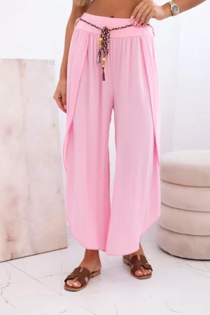 Moteriškos viskozės kelnės su kojos plyšiu saldainiai rožiniai