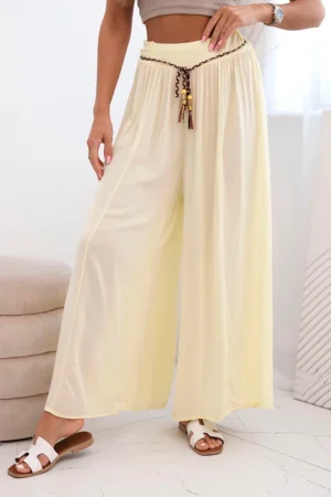 Moteriškos plačios kojos viskozės kelnės geltonas