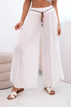 Moteriškos plačios kojos viskozės kelnės baltas