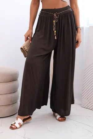 Moteriškos plačios kojos viskozės kelnės rudas