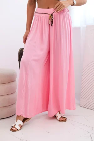 Moteriškos plačios kojos viskozės kelnės saldainiai rožiniai