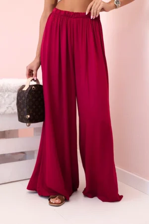 Moteriškos plačios viskozės kelnės su elastinga juosmens juosta tamsiai bordo