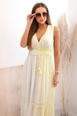 Moteriška viskozės suknelė su blizgučiais kivi