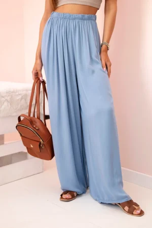 Moteriškos viskozės kelnės plačios su elastingu juosmens džinsiniu audiniu