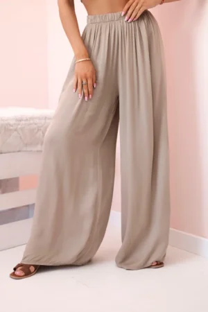 Moteriškos plačios viskozės kelnės su elastingu juosmeniu kupranugaris