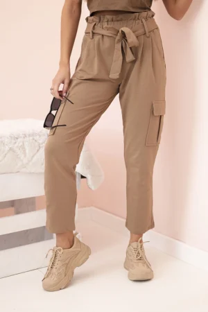 Moteriškos krovininės kelnės aukštu liemeniu kupranugaris