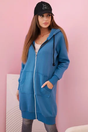 Moteriški izoliuoti marškiniai su gobtuvu ir užtrauktuku Džinsinio