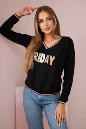 Moteriški marškiniai su blizgučių užrašu juodas