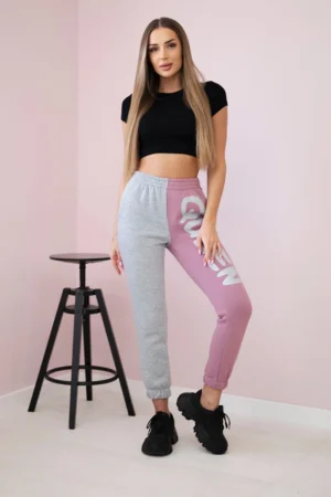 Moteriškos sportinės kelnės su užrašu QUEEN tamsiai rožinė