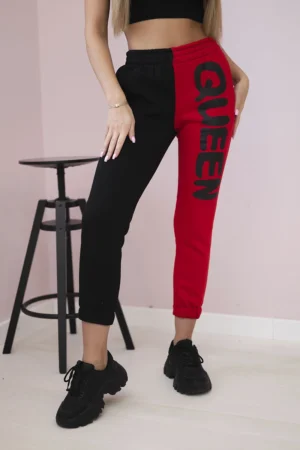 Moteriškos sportinės kelnės su užrašu QUEEN raudonas