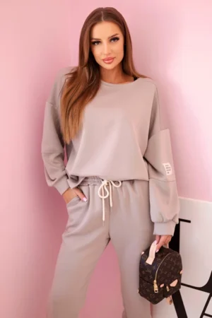 Komplektas sportinės + kelnės sviestinis audinys tamsiai smėlio spalvos