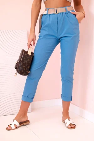 Moteriškos viskozės kelnės su diržu ir susukta koja džinsinio