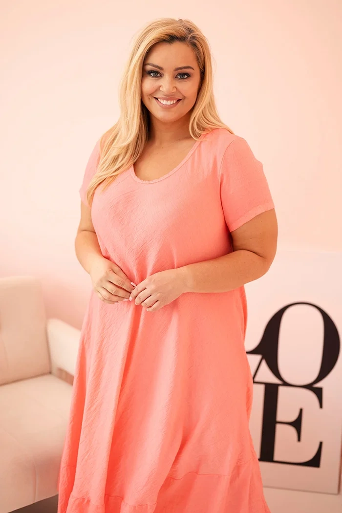 Moteriška Plus Size suknelė trumpomis rankovėmis ir raukiniais iš lengvos viskozės rožinė - Image 2