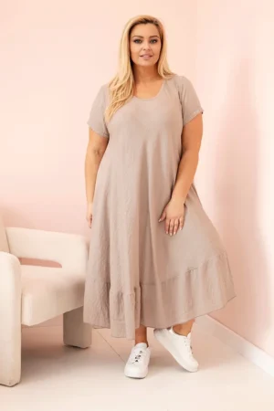 Moteriška Plus Size suknelė trumpomis rankovėmis ir raukiniais iš lengvos viskozės fango