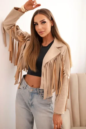 Moteriška zomšos striukė su kutais smėlio spalvos