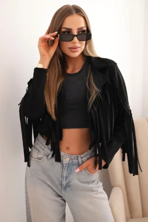 Moteriška zomšos striukė su kutais juoda