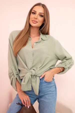 Medvilniniai muslino marškiniai oversize šviesi chaki