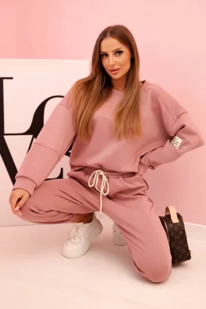 Komplektas sportinės + kelnės sviestinis audinys tamsiai rožinė