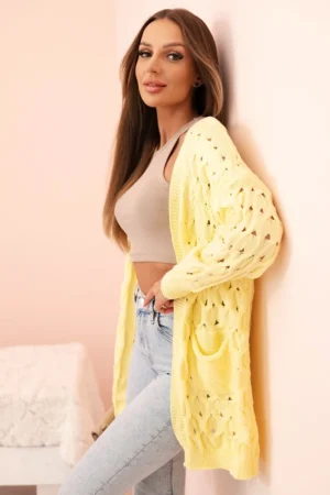 Moteriškas aštrus kardiganas su kišenėmis geltonas