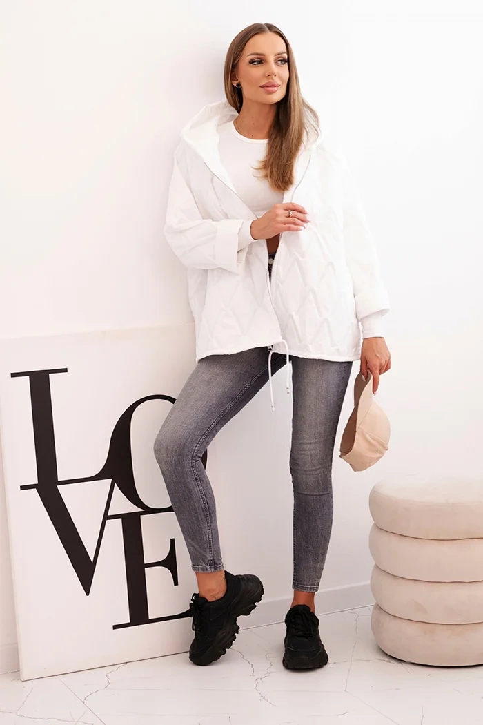 Moteriška pūkinė striukė su gobtuvu balta - Image 2