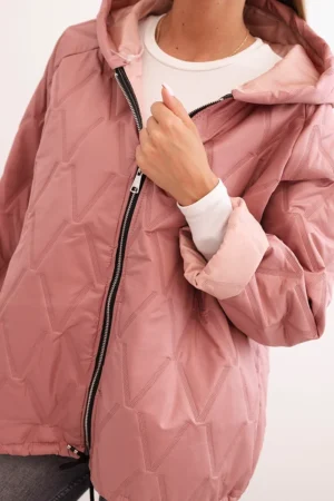 Moteriška pamušalinė striukė su gobtuvu tamsiai rožinė