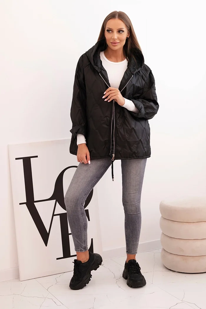 Moteriška striukė su gobtuvu, juoda - Image 2