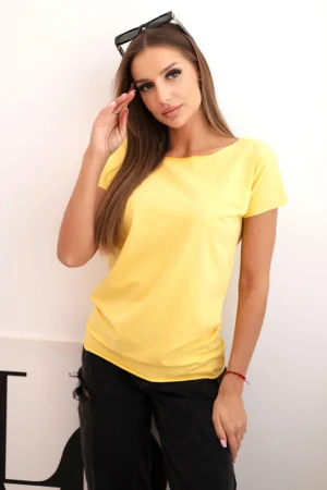 Moteriška trumpa rankovėmis pagrindinė medvilninė palaidinė geltona