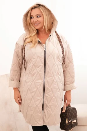 Moteriška Plus Size pamušaluota striukė su gobtuvu ir užrašu HOPE tamsiai smėlinė