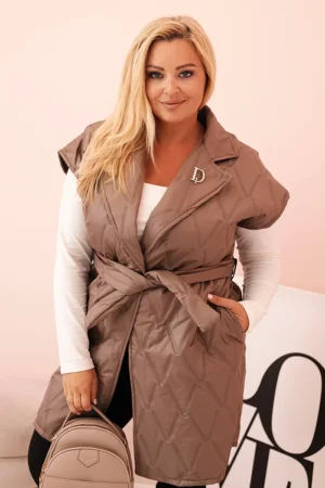 Moteriška Plus Size liemenė su diržu ir apykakle fango