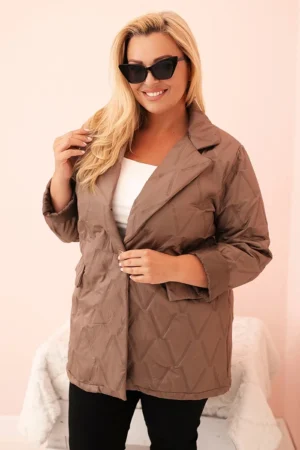 Dydžiuojuosi moterų paltu Plus Size su apykakle ir mygtuku fango