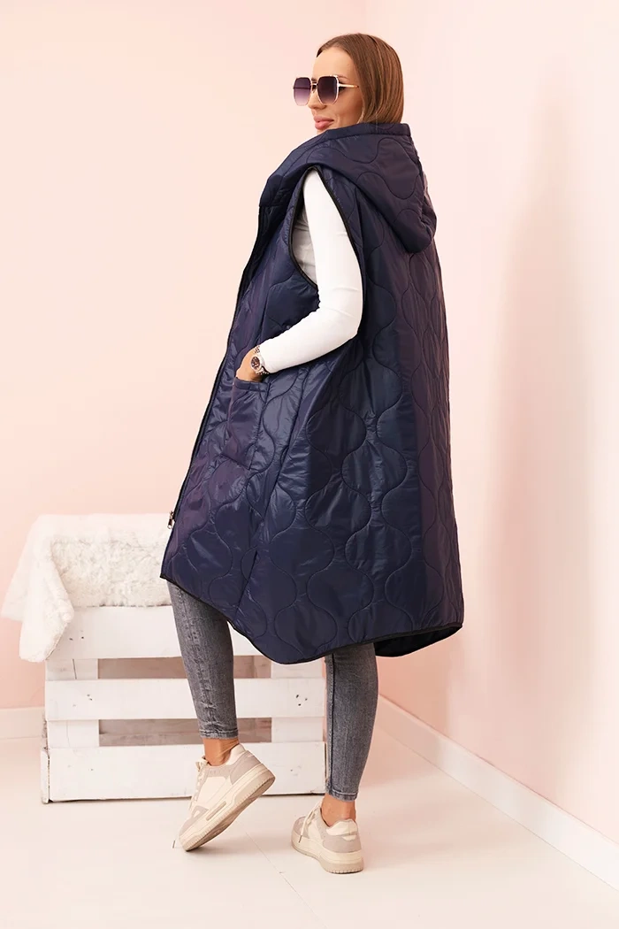 Moteriška pamušaluota liemenė Plus Size su gobtuvu, užsegama užtrauktuku mėlyna - Image 3