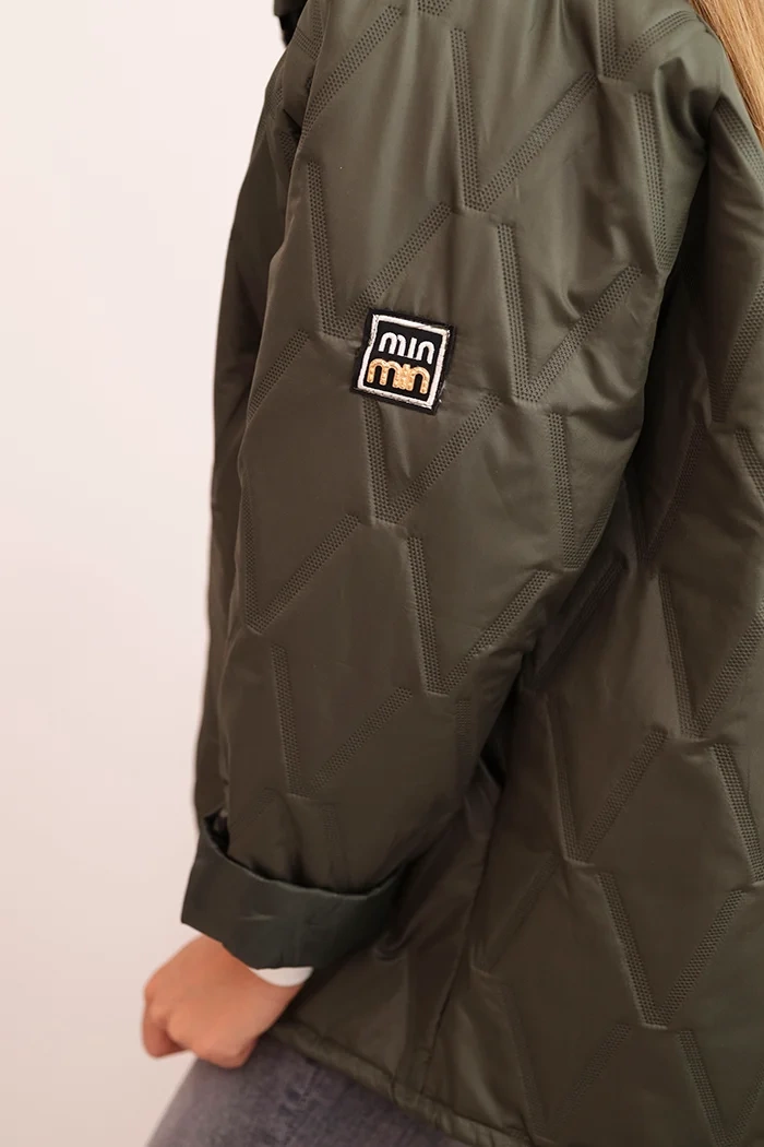 Moteriška pamušalu striukė su gobtuvu khaki - Image 5