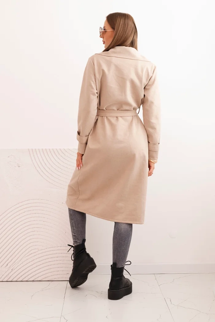 Moteriškas švarkas iš zomšos, susijuosęs ties liemeniu, su apykakle ir sagomis šviesiai rudas - Image 3