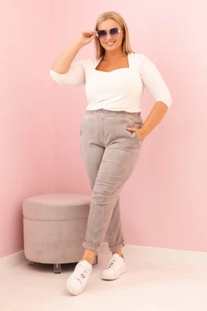 Moteriškos dekatizuotos kelnes Plus Size su viskoze ir gumy fango