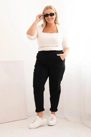 Moteriškos Plus Size džinsinės kelnės su viskoze ir plačia guma juodos