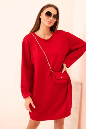 Moteriška viskozinė suknelė Plus Size su grandinėlės rankine raudona