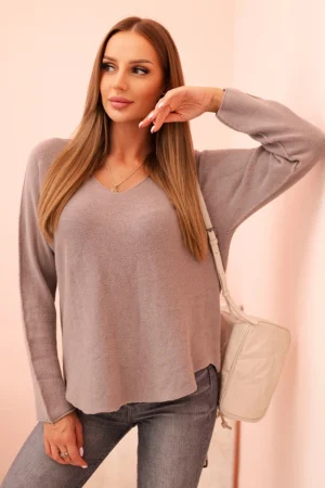 Moteriškas megztinis su viskoze V formos iškirpte fango