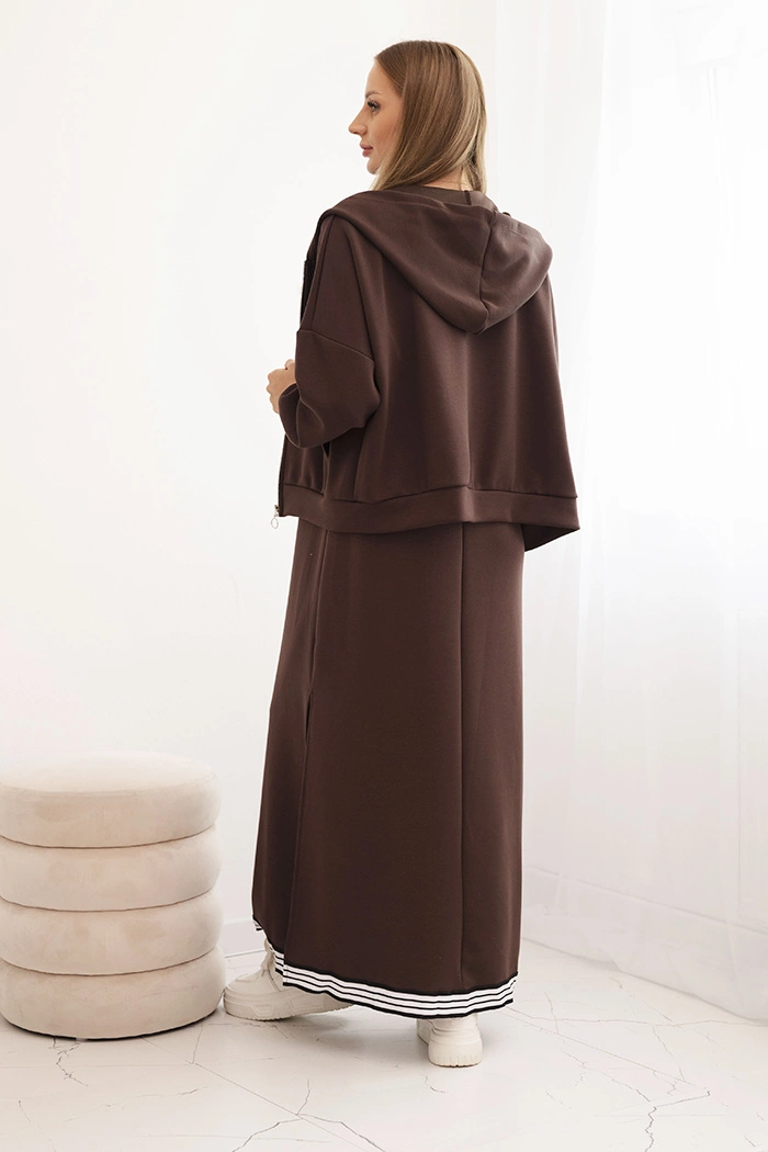 Moteriškas komplektas su viskoze, su atsegama palaidine ir ilga suknele ruda - Image 4