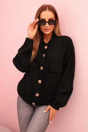 Moteriška marškiniai iš muslino su ilgomis rankovėmis juoda
